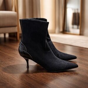 Donald J Pliner Couture Italy Black Suede Sock Boots Pointed Heel 8M